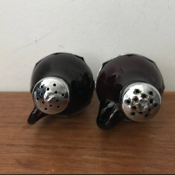 Farber Bros NY Cambridge Glass Amethyst Purple Chrome Salt Pepper Shakers Set - Picture 5 of 6